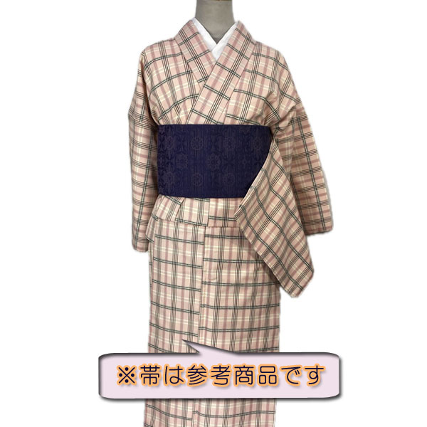 ワンタッチ着物 Mサイズ kjwk18-37 先染めチェック ピンクチェック