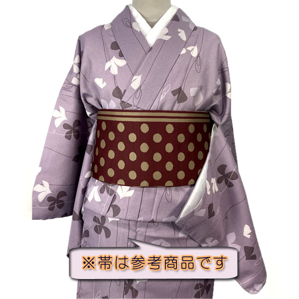 ワンタッチ着物 Lサイズ kjwk25-20l 薄紫 ツタ花 巻くだけ簡単 洗える