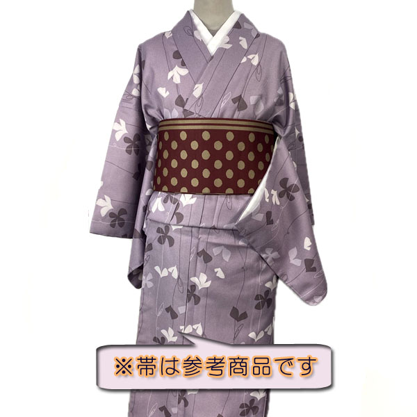 ワンタッチ着物 Lサイズ kjwk25-20l 薄紫 ツタ花 巻くだけ簡単 洗える