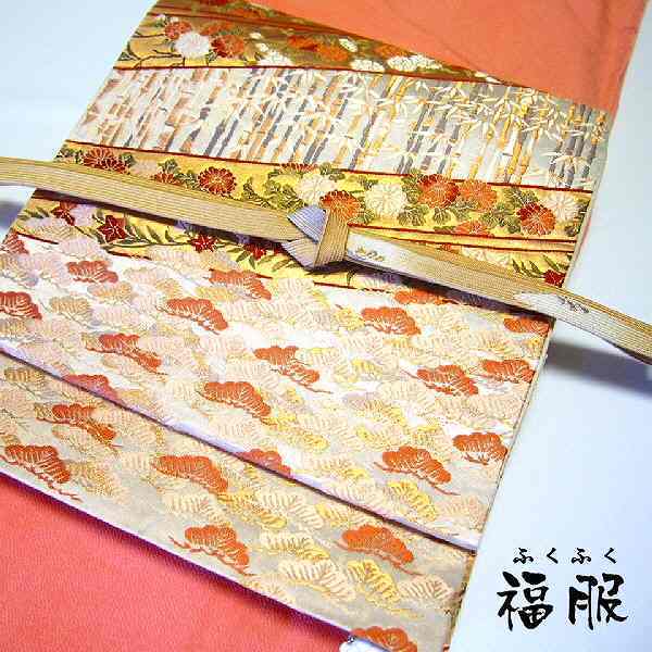 袋帯 袋帯 正絹 シルバー地に熨斗文様 お太鼓柄 あすつく 中古 nb ...