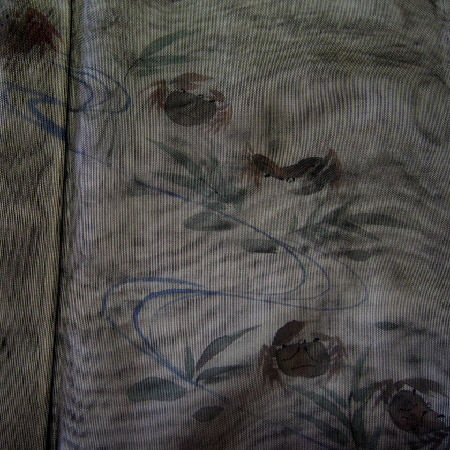 中古】 特選 訪問着 正絹 黒地に蟹模様 紗袷 紗合わせ 夏着物 裄
