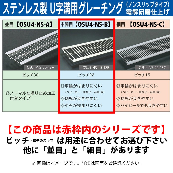 ステンレス製 u字溝 グレーチング蓋 フタ 溝蓋 側溝蓋 規格 中間目 ノンスリップタイプ 溝幅240サイズ用 歩道用 OSU4-NS 15-24B  日本製