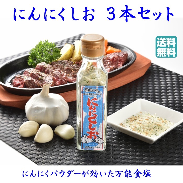 にんにくしお 】 1瓶120g3本 送料無料 ガーリックソルト 岩塩