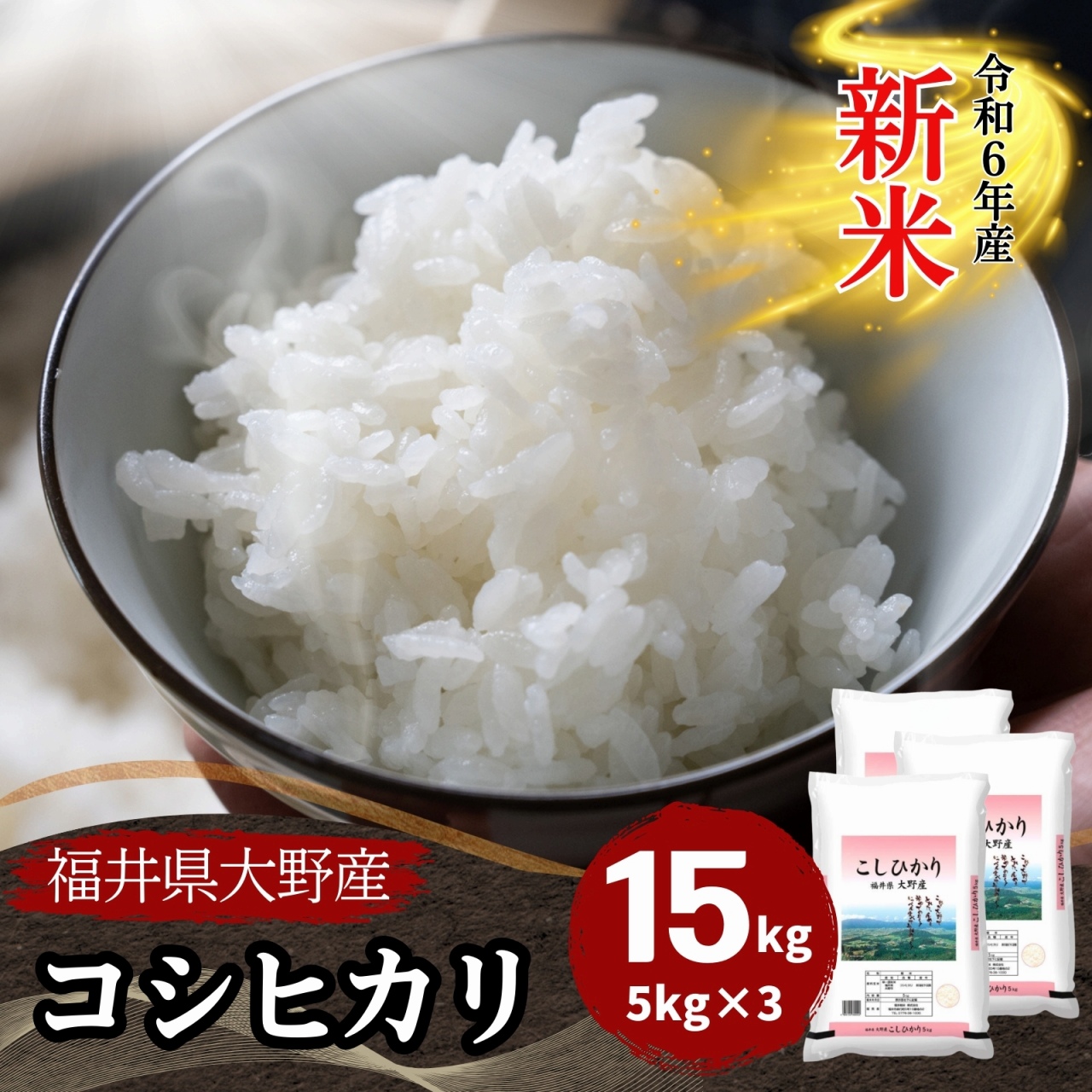 新米 米 15kg 5kg×3袋 コシヒカリ 福井県大野産 白米 令和6年産 送料無料