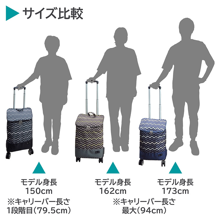 ショッピングカート シェブロン柄 4輪 横押し 保冷 大容量 25L