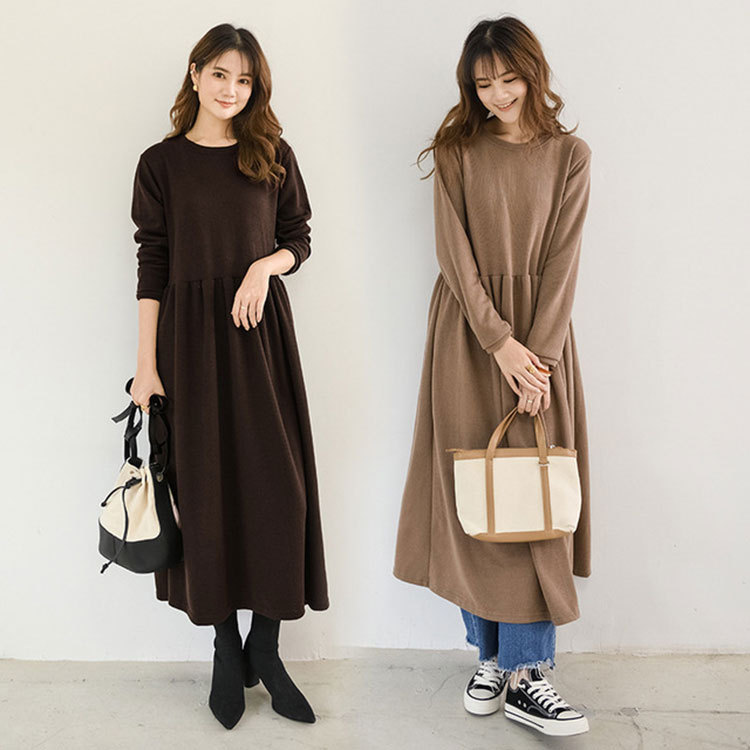 ワンピース 長袖 ロング 秋冬 マキシ丈 マタニティ フレア