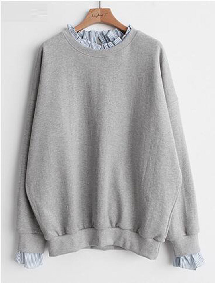 Tシャツ 春 ス ブラウス プルオーバー レディース フェイクレイヤード コーデ Uネック 2色スプライス 長袖 柄 シンプル ゆったり きれいめ 通気性 30代 Tシャツ 春 トップス ブラウス プルオーバー レディース