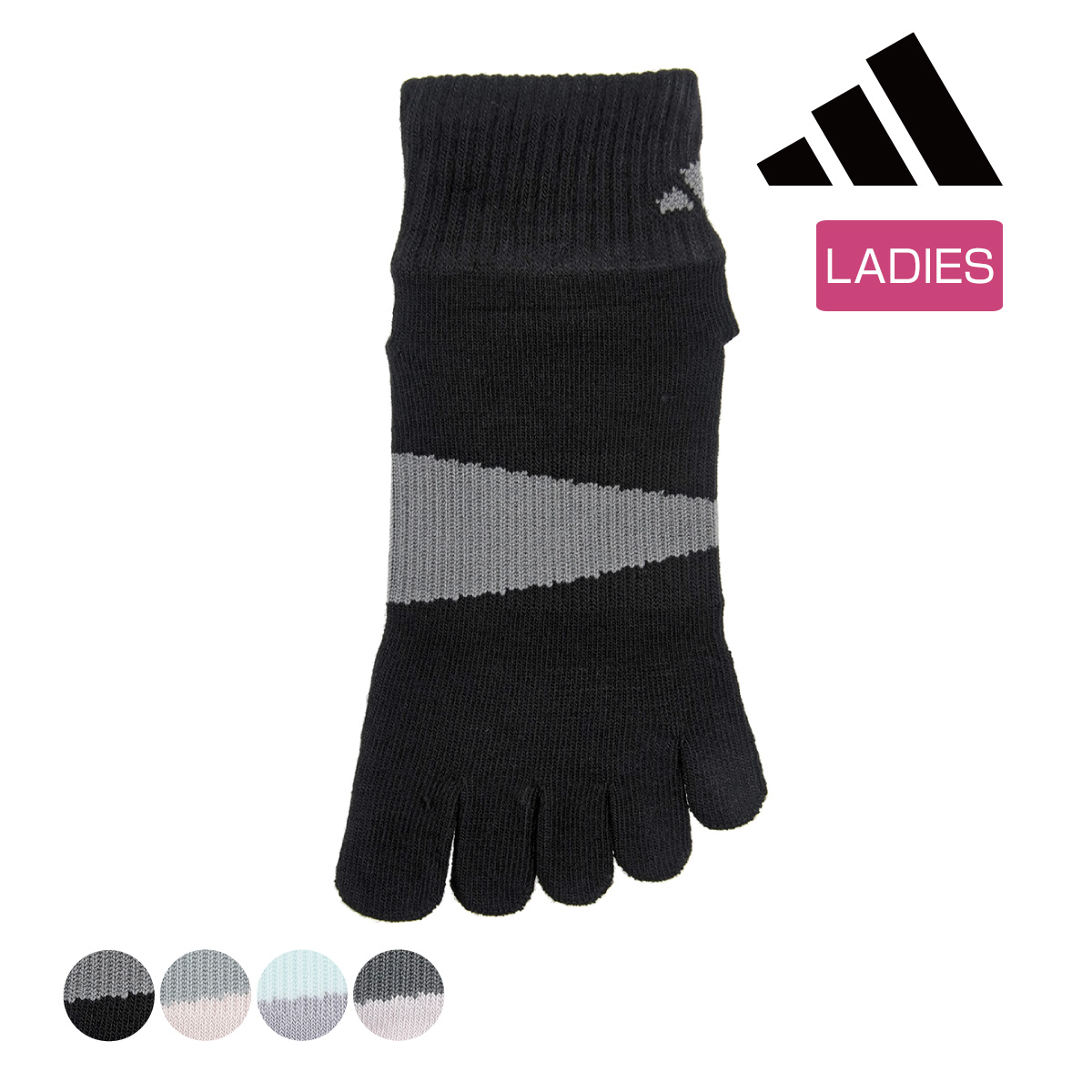 adidas（アディダス） 靴下 ショート丈 5本指 ワンポイント ライン 足