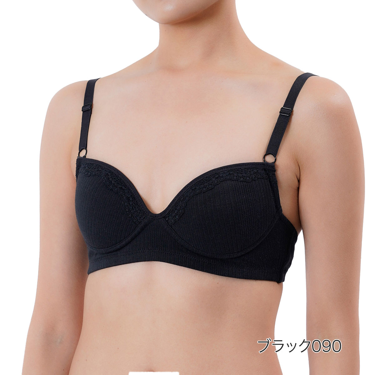 kihada 福助 【kihada】 ブラジャー 無地 一部レース リブ (75