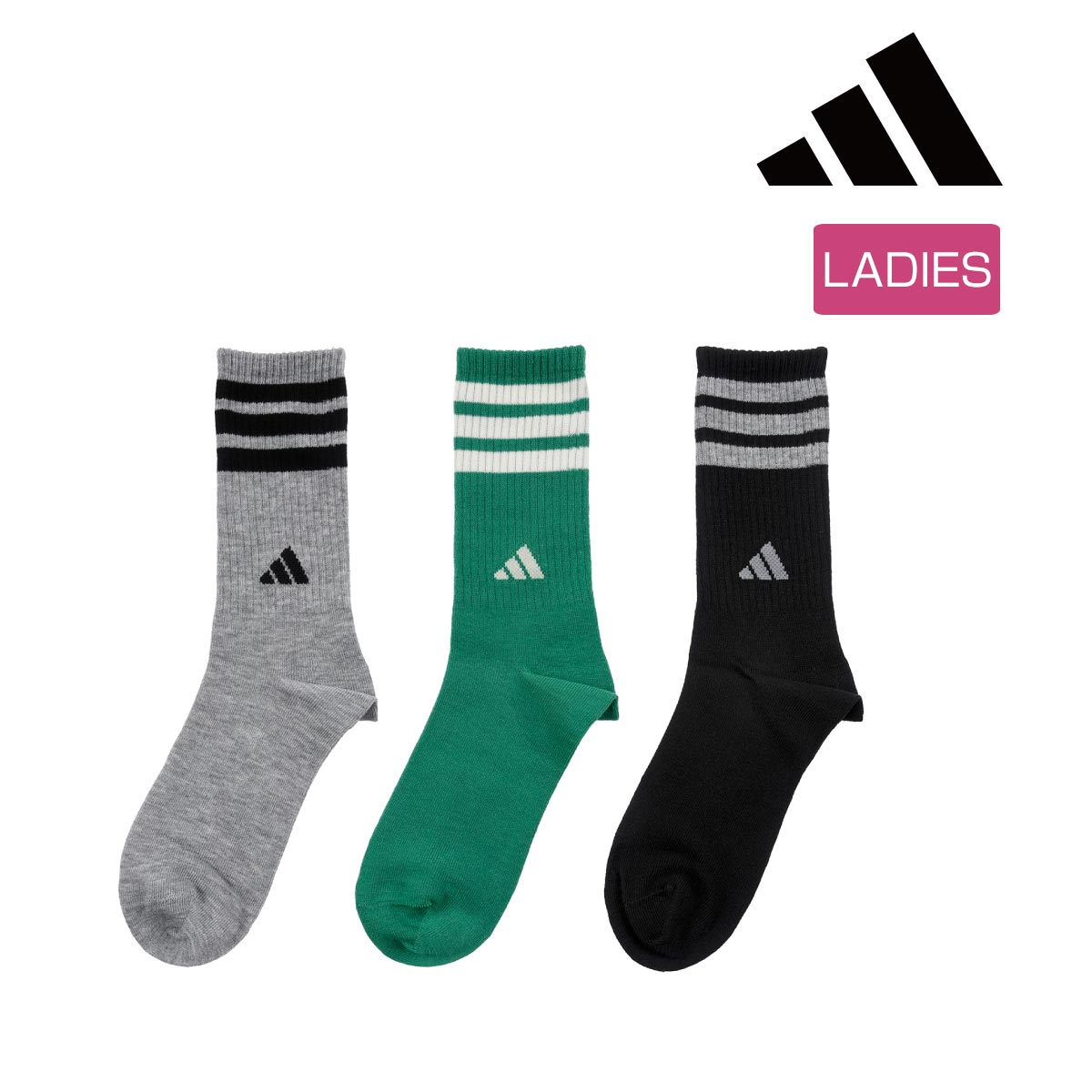 adidas（アディダス） 靴下 クルー丈 スリーストライプス ロゴ (3234