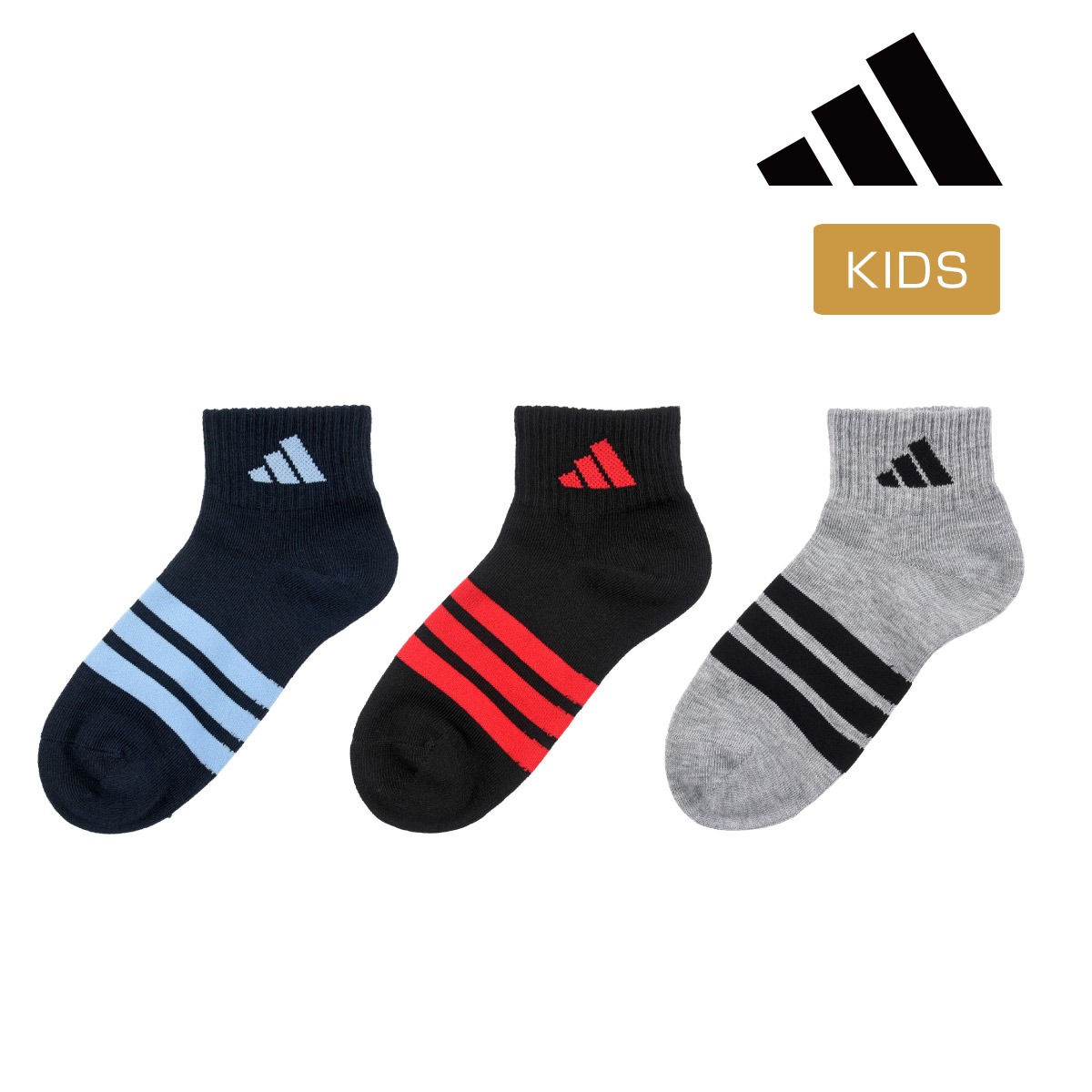 adidas（アディダス） 靴下 ショート丈 ワンポイント 3本ライン ロゴ