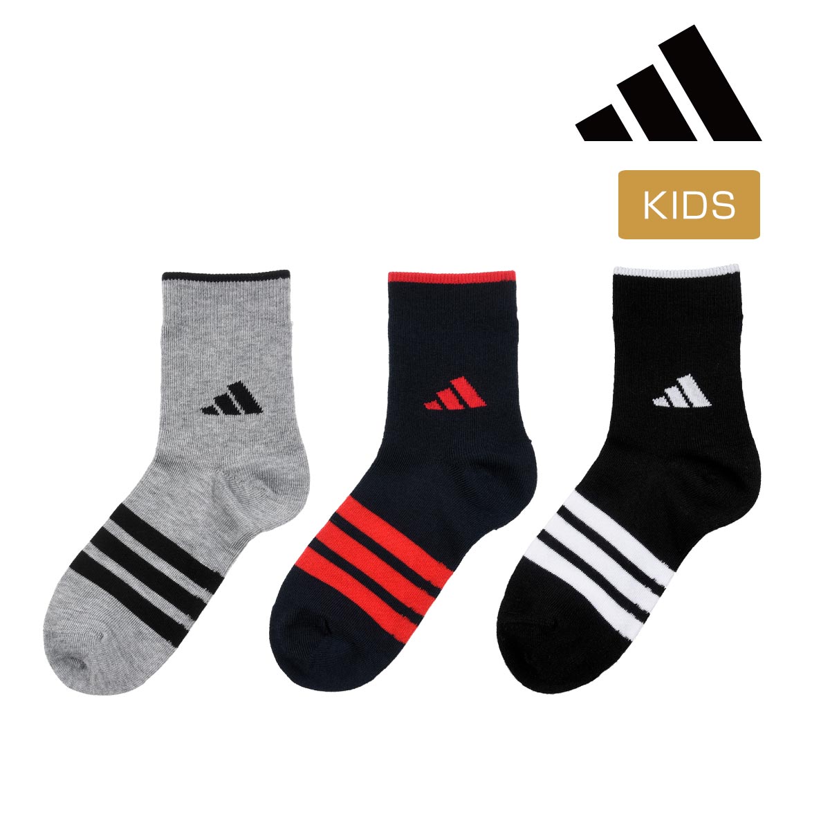 adidas（アディダス） 靴下 カジュアル丈 足首ロゴ 甲部分3本ライン