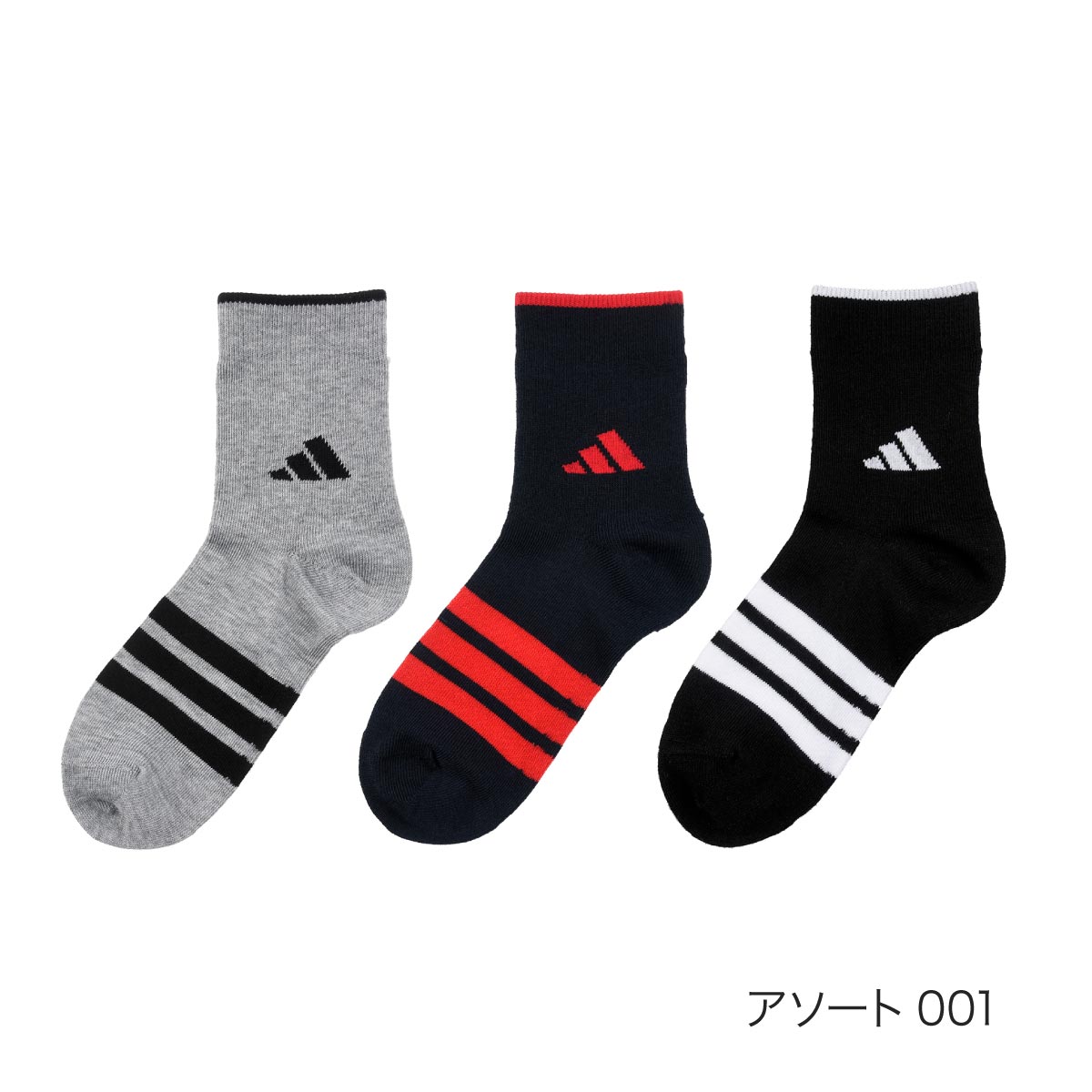 adidas（アディダス） 靴下 カジュアル丈 足首ロゴ 甲部分3本ライン