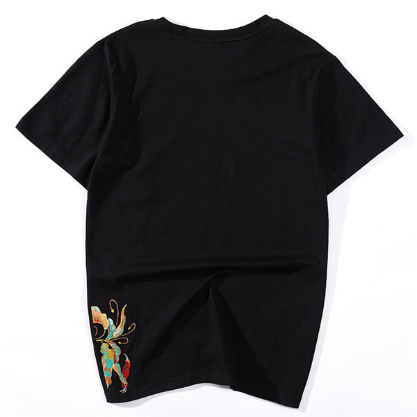 和柄刺繍 半袖Tシャツ メンズ 華鳥風月 白 Tシャツ 黒Tシャツ 半袖Tシャツ 夏 定番色 白 黒...