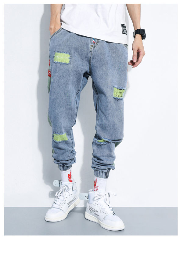 サルエルパンツ メンズ デニムパンツ 九分丈 ダメージ加工 夏ズボン