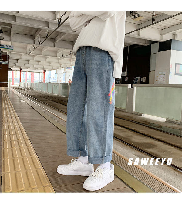 春夏新作モデル 太め カコイイ ジュニア ジーンズ ジーパン クマ ロゴ プリント ワイドパンツ メンズ デニムパンツ ゆったり 春夏秋 韓国風 ジーンズ デニム サイズ L Www Confer Uk Com