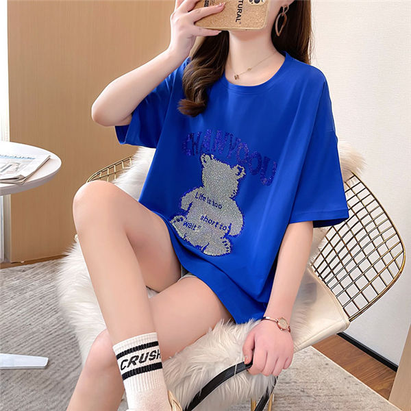 半袖tシャツ レディース ビッグtシャツ 白tシャツ ロゴプリント クマ