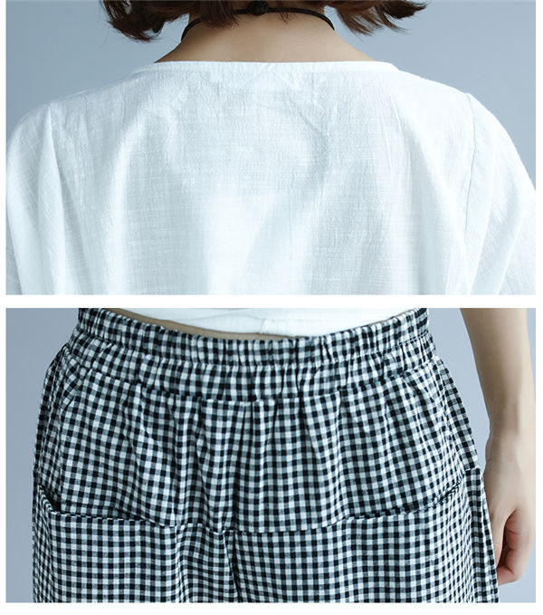 ガウチョパンツ レディース 綿麻パンツ チェック柄 ワークパンツ