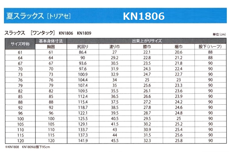 カンコー夏用学生ズボン ワンタック KN1806(標準型) サイズ/W61