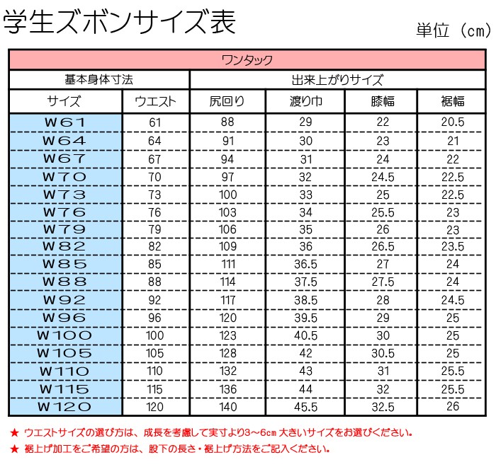 サイズ表