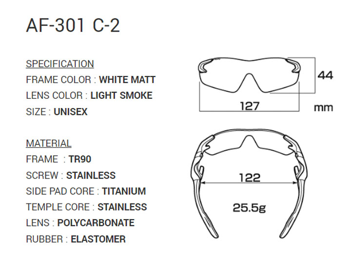 エアフライ AF-301 C-2 スポーツサングラス レンズ/ライトスモーク