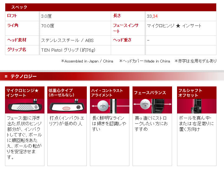 格安saleスタート】 TEN 34インチ パター 左利き用 テン 2ボール