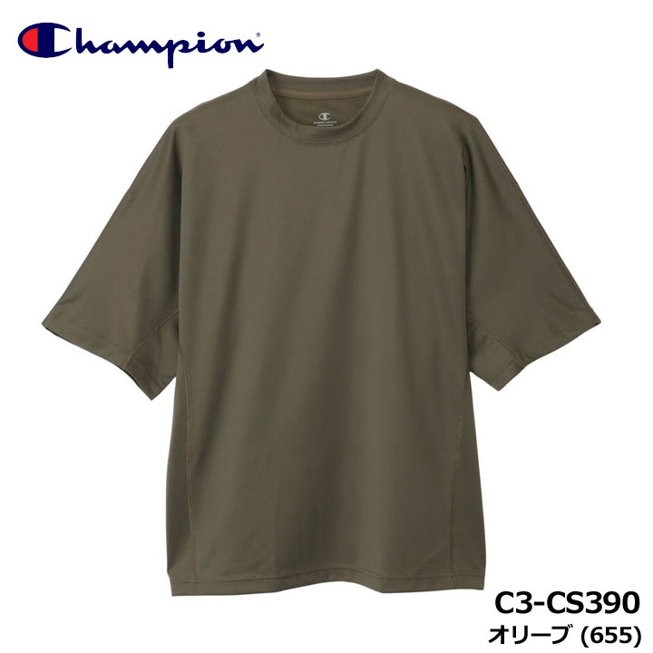 チャンピオン C3-CS390 リカバリーウェア ショートスリーブTシャツ オリーブ(655)  半袖 RECOVERY WEAR OLIVE 25FW Champion 10p Champion（チャンピオン） C3-CS390 リカバリーウェア ショート