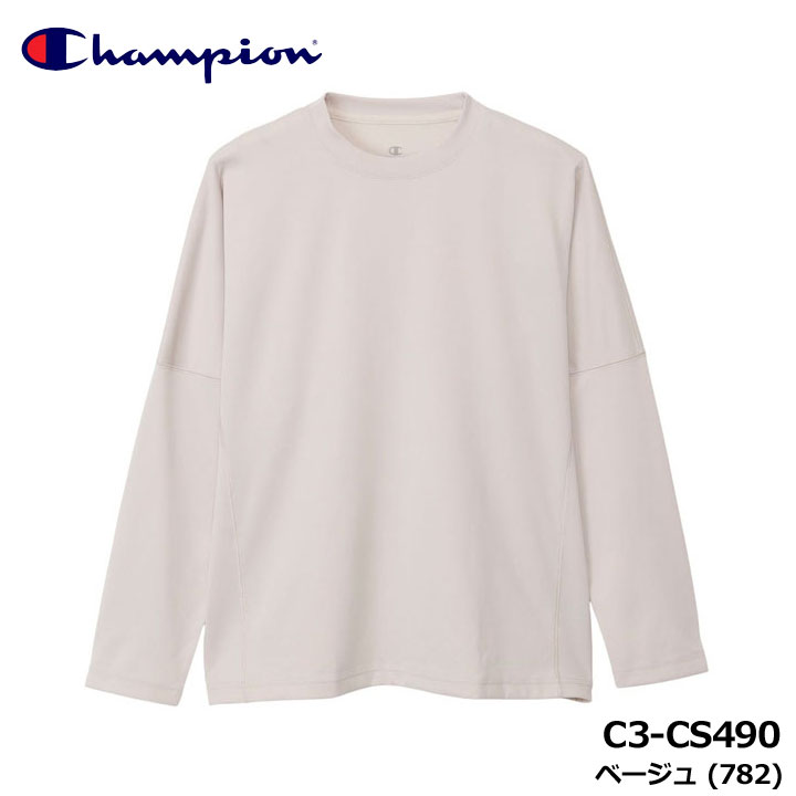 チャンピオン C3-CS490 リカバリーウェア ロングスリーブTシャツ ベージュ(782)  長袖 RECOVERY WEAR BEIGE 25FW Champion 10p Champion（チャンピオン） C3-CS490 リカバリーウェア ロングスリーブT