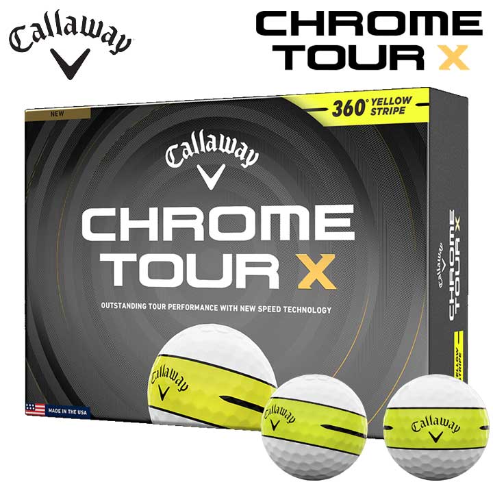 キャロウェイ クロムツアーX 360° イエローストライプ ボール ホワイト 1ダース(12球入り) 日本正規品 CHROME TOUR X 360° YELLOW STRIPE Callaway 2026