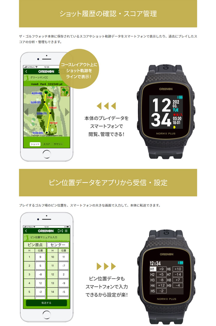 グリーンオン ザ ゴルフウォッチ ノルム2プラス ブラック 腕時計型 GPS距離計測器 Green On THE GOLF WATCH NORM II+