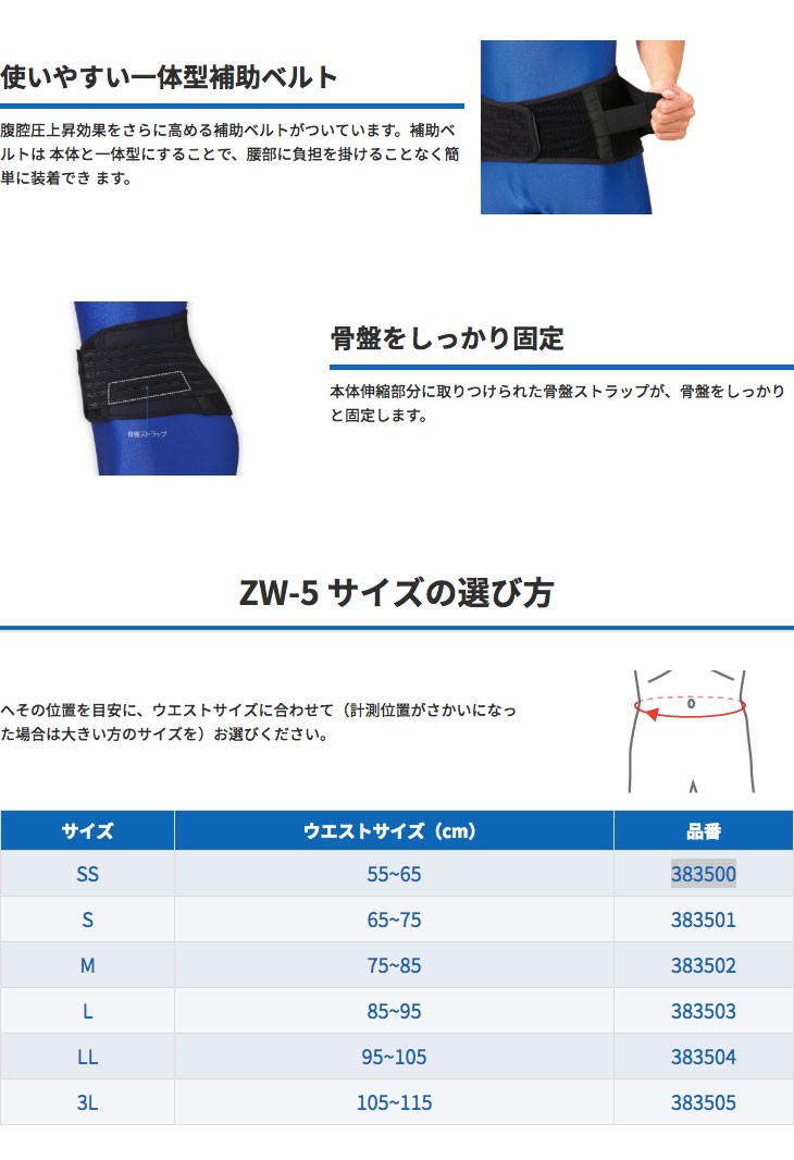 ザムスト Zw 5 腰用 サポーター ミドルサポート 即日発送 男女兼用4 700円