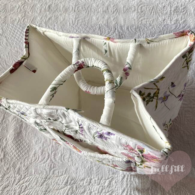 キルトバスケット マルチキルト 収納バスケット ホワイトキルト 花柄