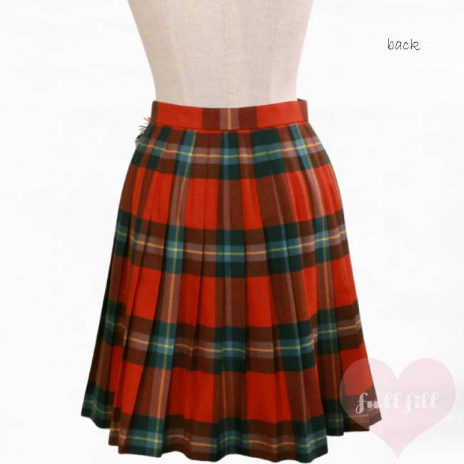 古着 スカート チェックミニスカート 赤 グリーン チェック柄 プリーツ