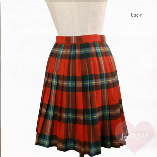 古着 スカート チェックミニスカート 赤 グリーン チェック柄 プリーツ