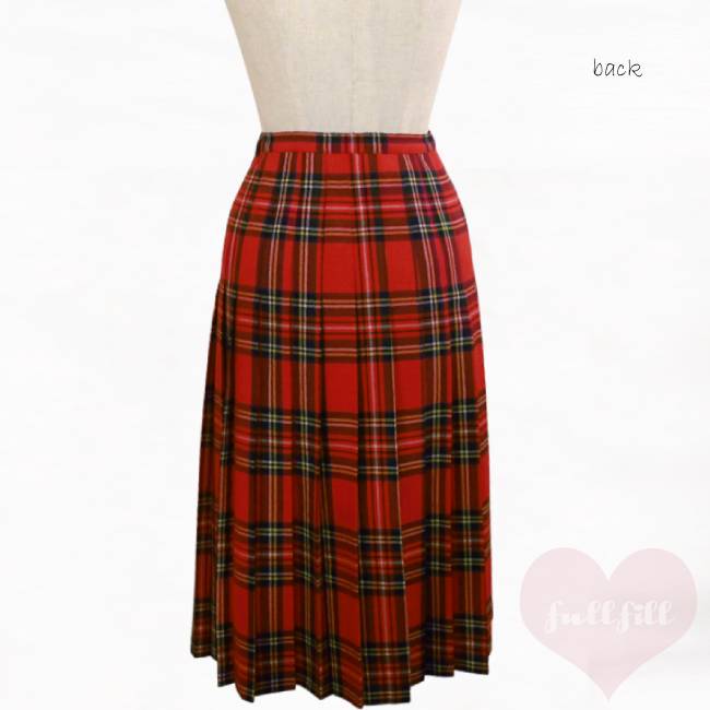 古着 スカート チェックミニスカート 赤 グリーン チェック柄 プリーツ