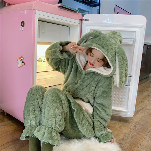 もこもこ パジャマ 上下セット うさぎ 暖かい 長袖 部屋着 冬物