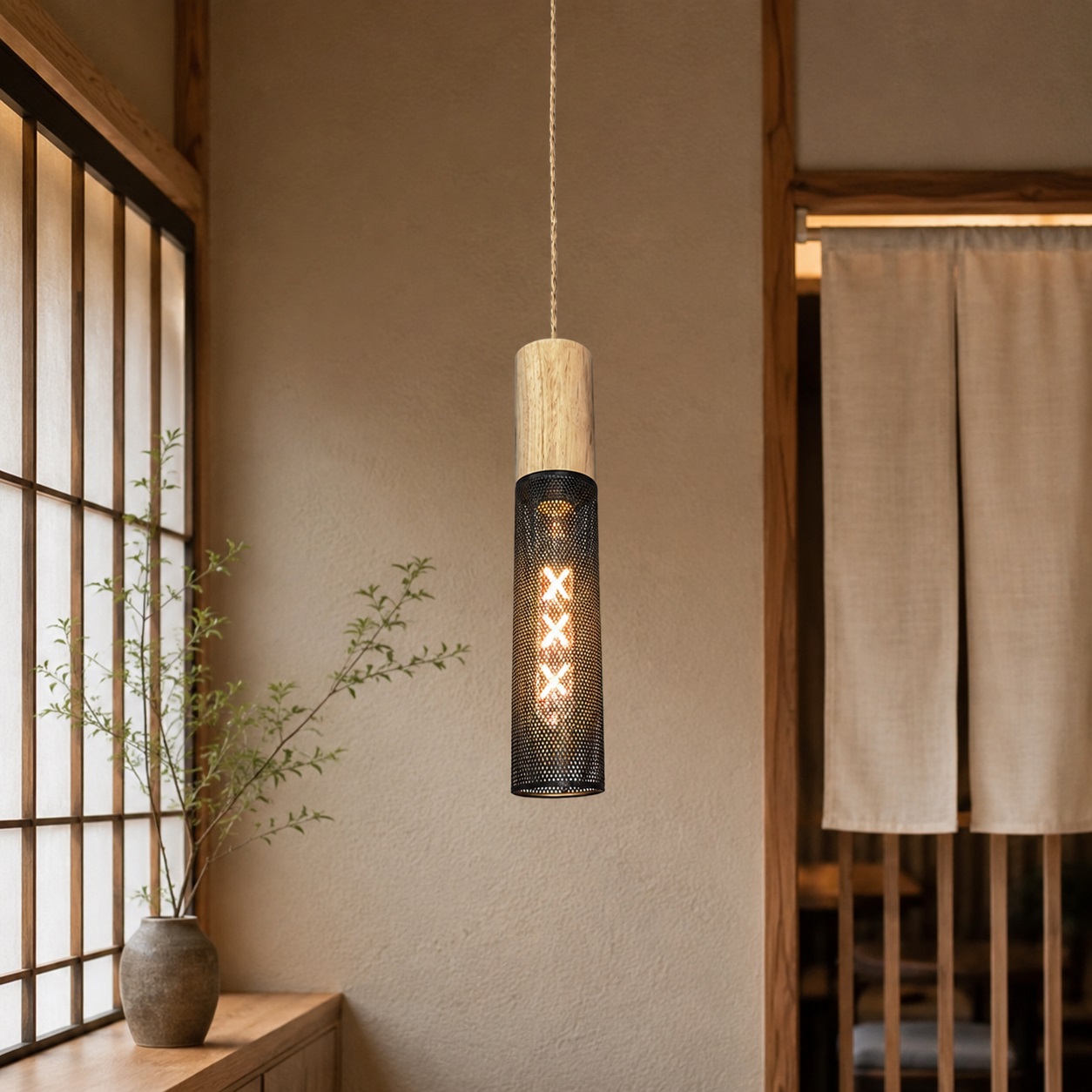 AAAZM ペンダントライト 北欧 おしゃれ 円筒形 LED電球 木製 和風 天井
