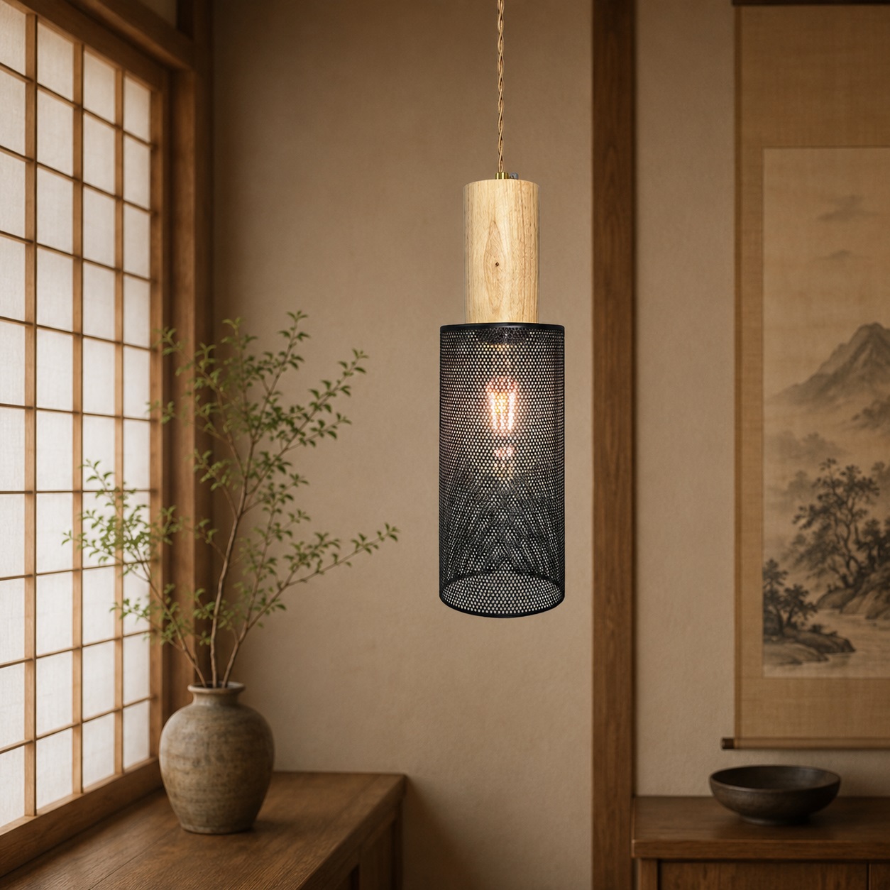 AAAZM ペンダントライト 北欧 おしゃれ 円筒形 LED電球 木製 和風 天井