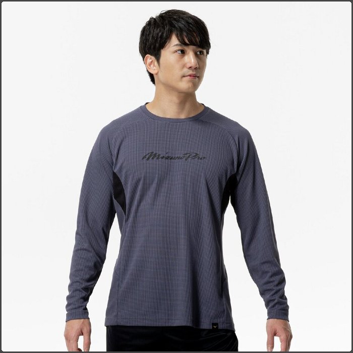 ミズノプロ メンズ KUGEKI ロングTシャツ 長袖 野球 トレーニングウェア 運動 スポーツウェア 吸汗速乾 グレー グリーン mizunopro 12JACT76 | MIZUNO | 01