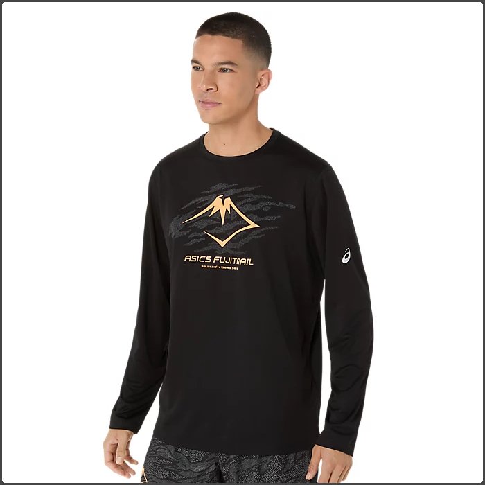 アシックス メンズ FUJITRAILロゴ長袖シャツ トレイルランニング Tシャツ 運動 スポーツウェア トレーニングウェア ブラック カーキ asics 2011D391 | ASICS | 03