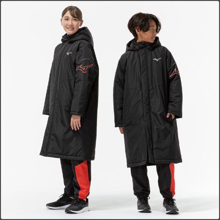 爆買 ミズノ ジュニア 中綿コート 部活 チーム 子ども キッズ ベンチコート ロングコート サッカー トレーニング 防寒 防風 寒さ対策 ブラック mizuno 32MEC950 | MIZUNO | 02