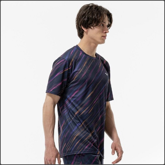 爆買 ミズノ メンズ グラフィック Tシャツ 半袖 陸上 マラソン ジョギング ナイトラン トレーニングウェア 運動 スポーツウェア ネイビー mizuno J2MAC550 | MIZUNO | 03