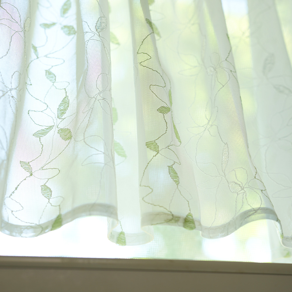 カフェカーテン 幅145cm×丈45cm 1枚 ジャガード織 リーフ柄 小窓用