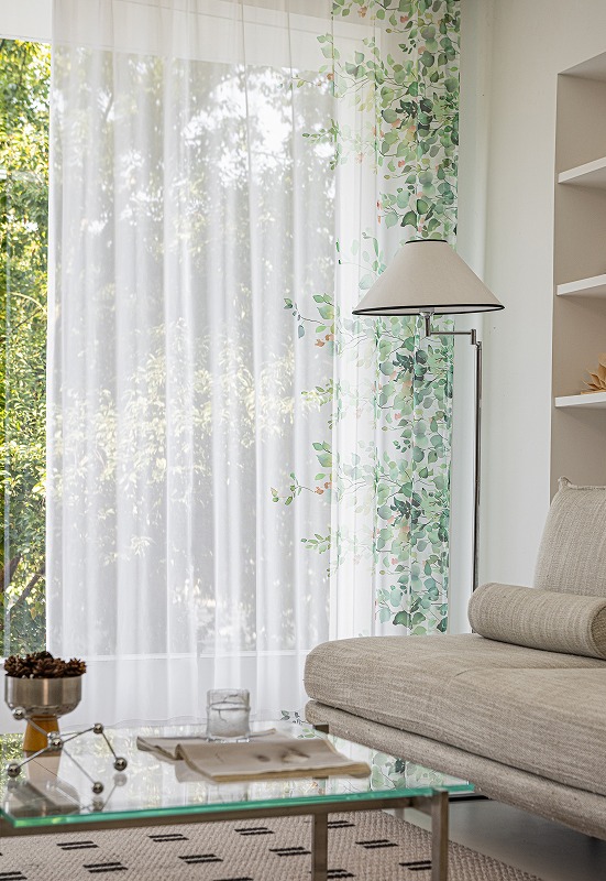 両端から伸びる植物柄 レースカーテン 2枚組 おしゃれ デザイン UV