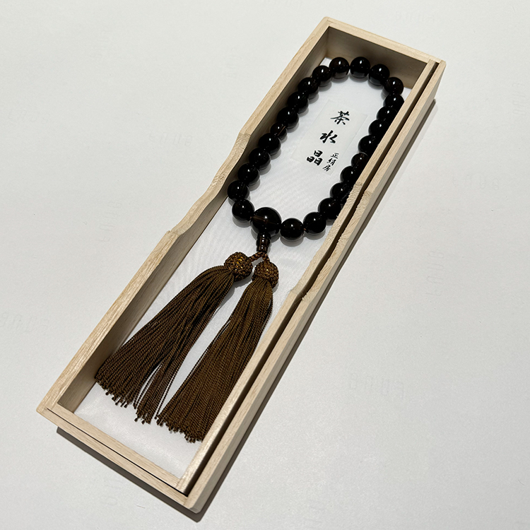 念珠・数珠 片手 茶水晶 22玉 共仕立 正頭 焦茶 細桐箱 じゅず ギフト 贈り物 贈答 法事 葬式 葬儀 法要 感動葬儀。 FUNE