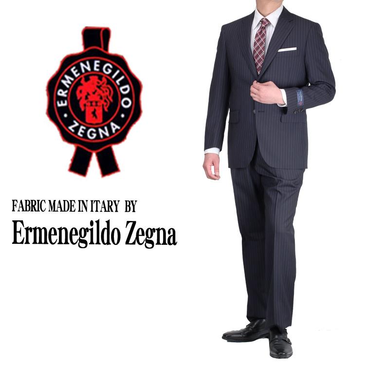 ゼニア スーツ Ermenegildo Zegna COOLEFFECT 春夏 ネイビー ストライプ 2つ釦 シングル