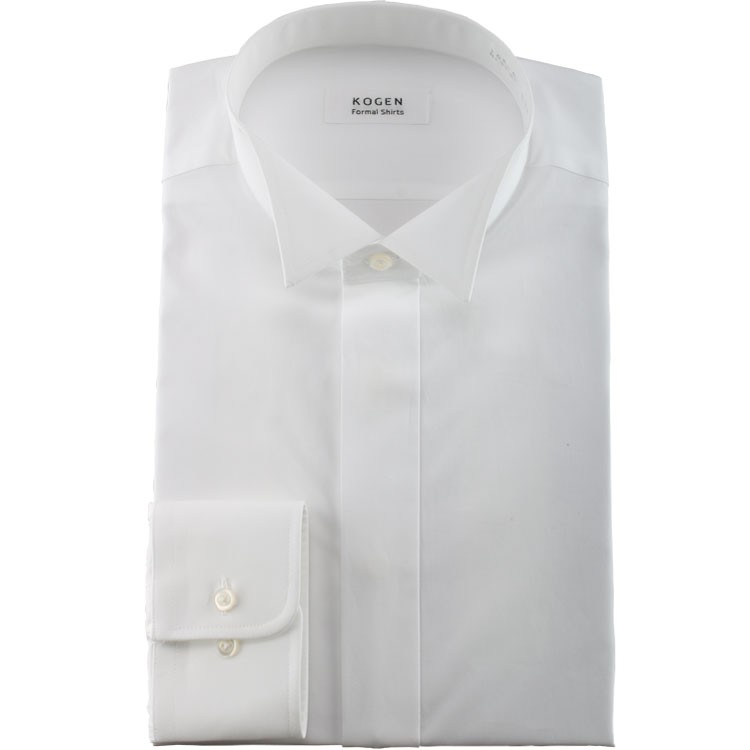 ウィングカラーシャツ フォーマル メンズ ドレスシャツ 比翼 白無地 綿100％