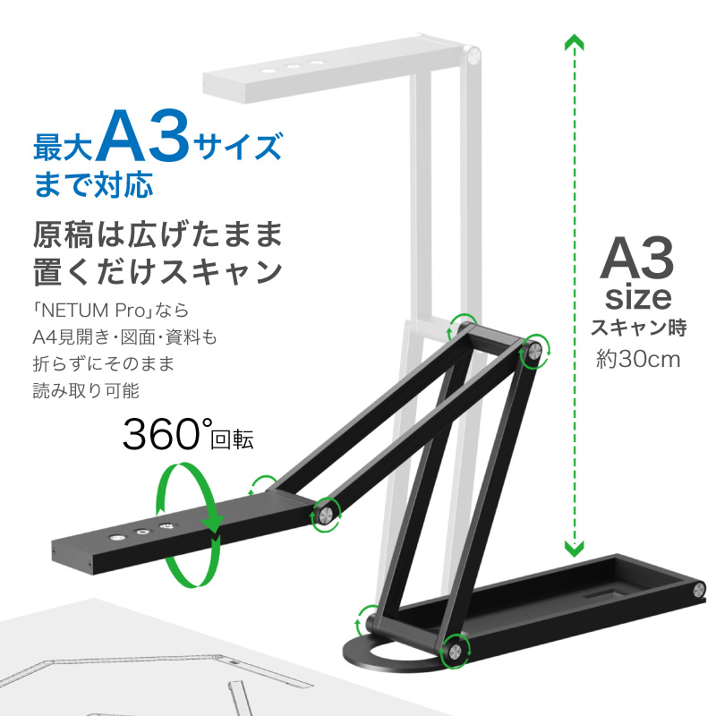 NETUM Pro スキャナー おりたたみ スタンドスキャナー A3 A4 B4対応 4K解像度 1500万画素 Windows Mac 両対応 書画カメラ 小型 コンパクト 関連画像4