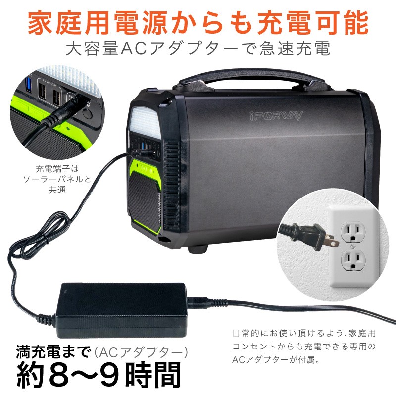 一年保証 iForway PS500 大容量 ポータブルバッテリー ポータブル電源 100w 124800mAh 462Wh（ソーラーパネル別売）