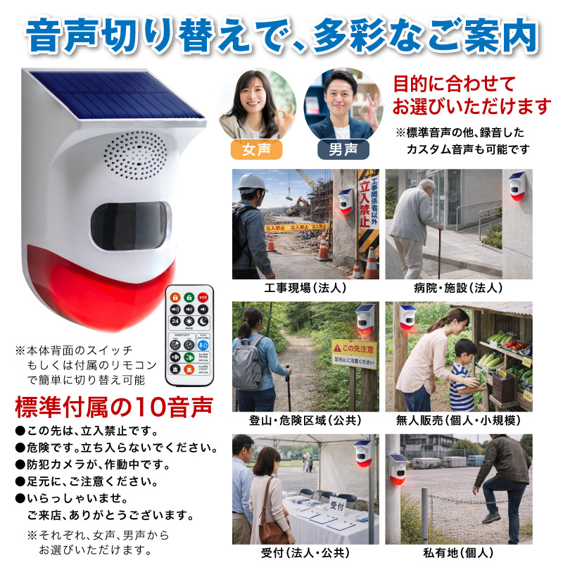 一年保証 FUNKS 人感センサー 音声案内 音声再生 屋外 ソーラー 音声